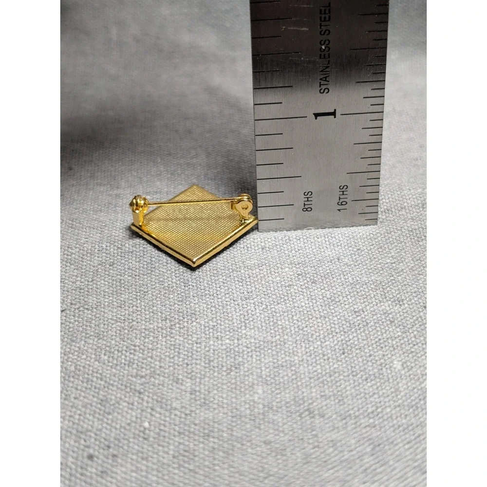 Vintage‎ Spanish Damascene Square Bird Floral Brooch Lapel Pin Flowers Pronged